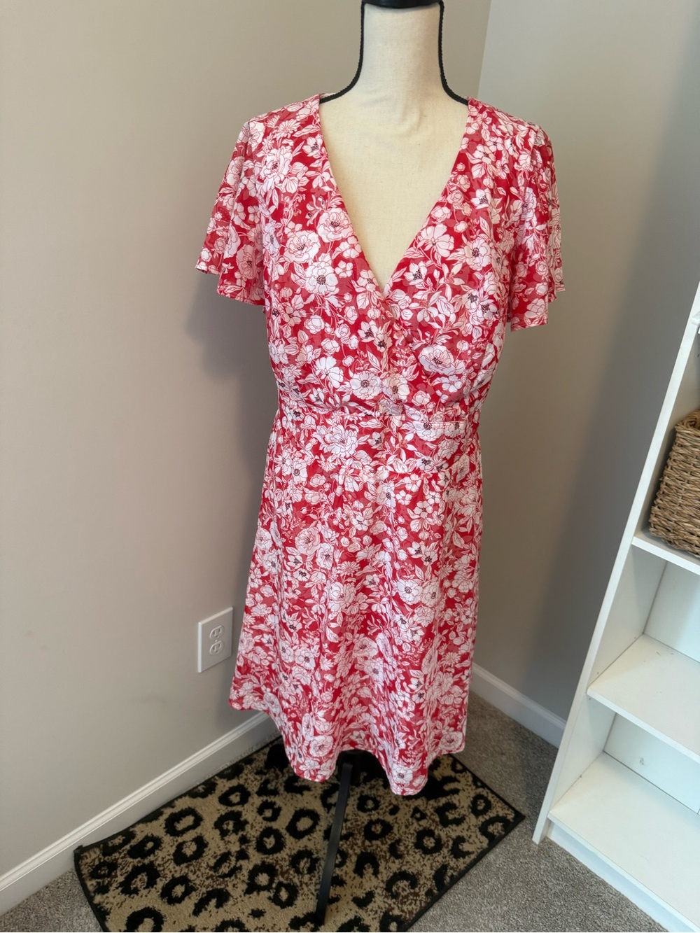 Lane Bryant Red Floral V-Neck Flowy Women's Dress